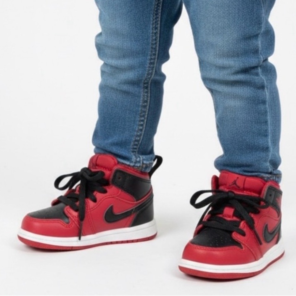 Nike Air Jordan 1 Mid Toddler Shoes Black/Varsity Red "Bred" Sneakers Size 5C